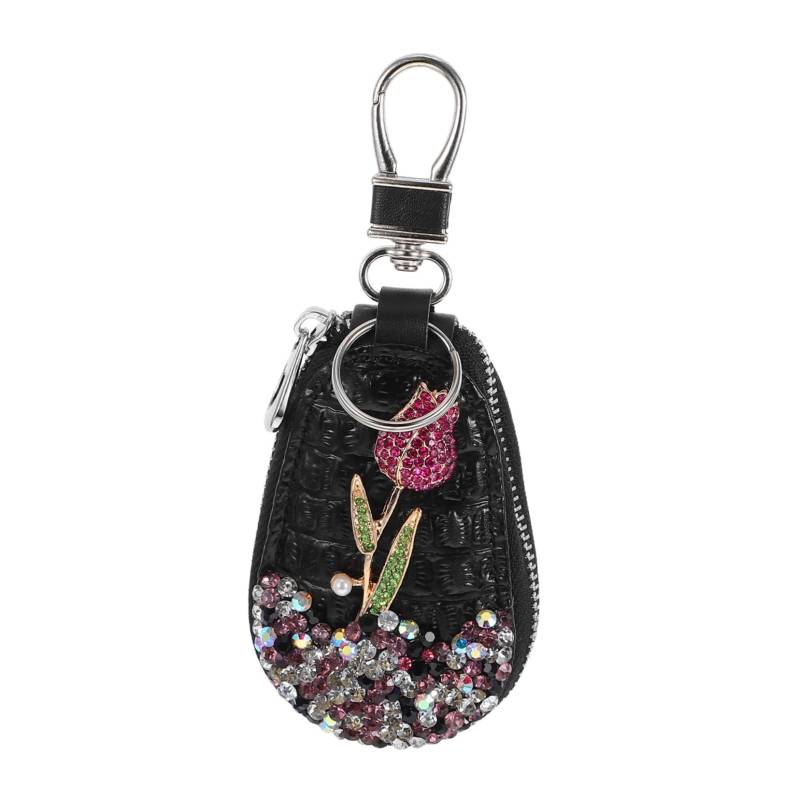 BUGUUYO Autoschlüsselhalter Mit Strasssteinen Eleganter Schlüsselanhänger Im Rosendesign PU Schutzhülle Für Autoschlüssel Schlüsselorganizer Für Kratzschutz Und Einfachen von BUGUUYO