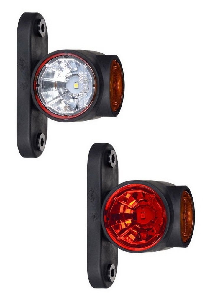 2 x Gummibremsleuchten LED 12 V 24 V mit Kontrollschild E Positionslicht LKW PKW Lampe weiß rot orange von BUL BARS