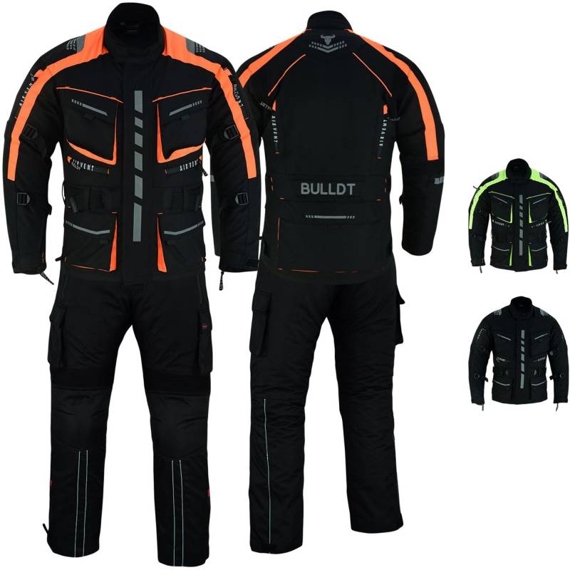 BULLDT Herren Motorradkombi Textilien motorradjacke + Motorradhose inkl. Protektoren, 50/M, Neon Orange von BULLDT