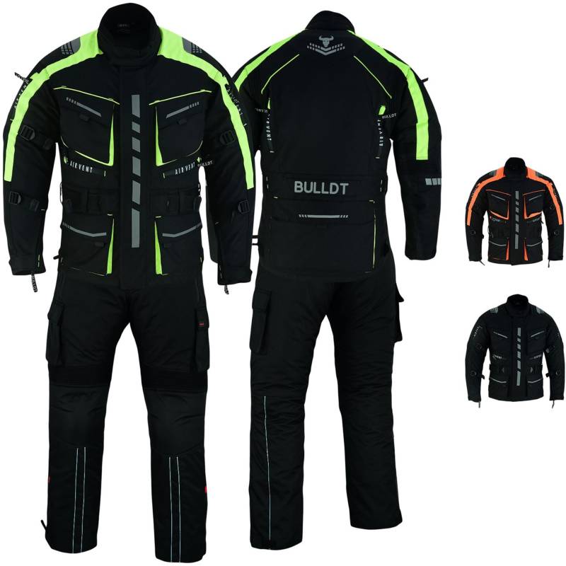 BULLDT Herren Motorradkombi Textilien motorradjacke + Motorradhose inkl. Protektoren, 56/2XL, Neon Gelb von BULLDT