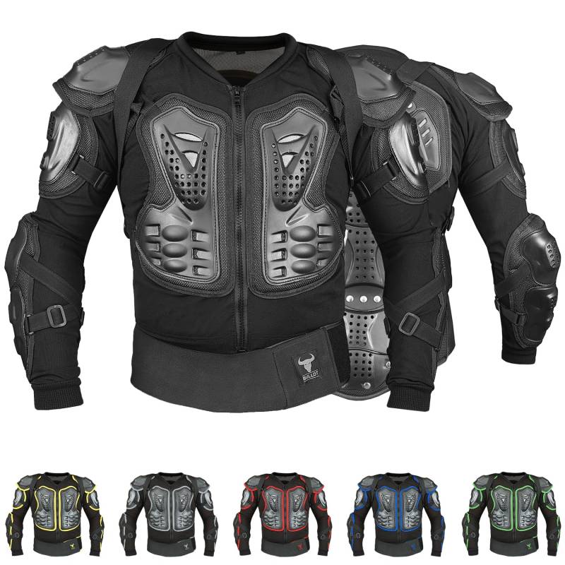 BULLDT Protektorenjacke Damen & Herren Titan für Motorrad Motocross ATV Skatebording Quad Scooter MTB Enduro Reiten Protektoren - Atmungaktiv 2in1 Jacke mit abnehmbar Rückenprotektor - Schwarz - M von BULLDT