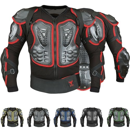 BULLDT Protektorenjacke Damen & Herren Titan für Motorrad Motocross ATV Skatebording Quad Scooter MTB Enduro Reiten Protektoren - Atmungaktiv 2in1 Jacke mit abnehmbar Rückenprotektor - Rot - 48 von BULLDT