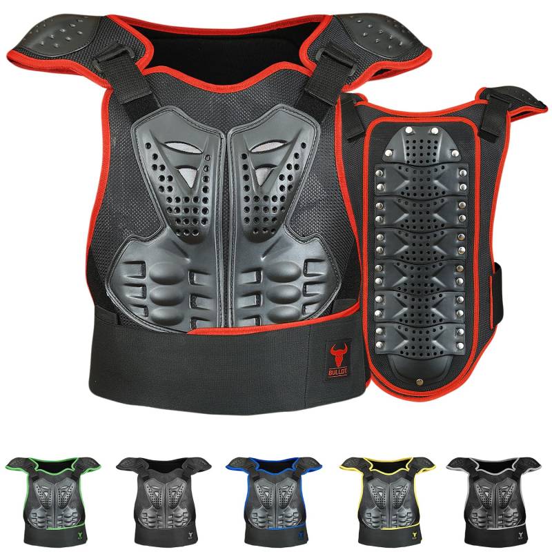 BULLDT Protektorenweste Damen & Herren für Motorrad Motocross ATV Skatebording Quad Scooter MTB Enduro Reiten Protektoren - Atmungaktiv Weste Verstellbar - Rot - 52 von BULLDT