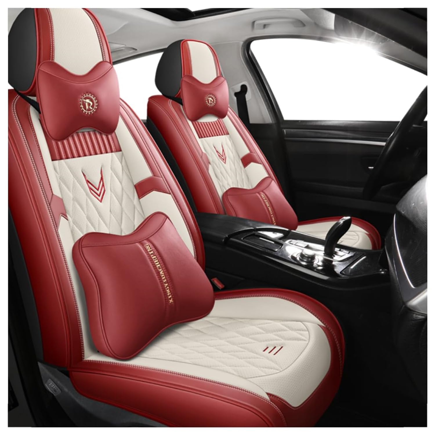 BUNIQ Car Seat Covers Car Seat Cover for Mercedes GLA Class W166 W167 GL GLB GLC GLE GLK GLS,Four Seasons Breathable Seat Protection Interior Accessories,F-Red Deluxe von BUNIQ