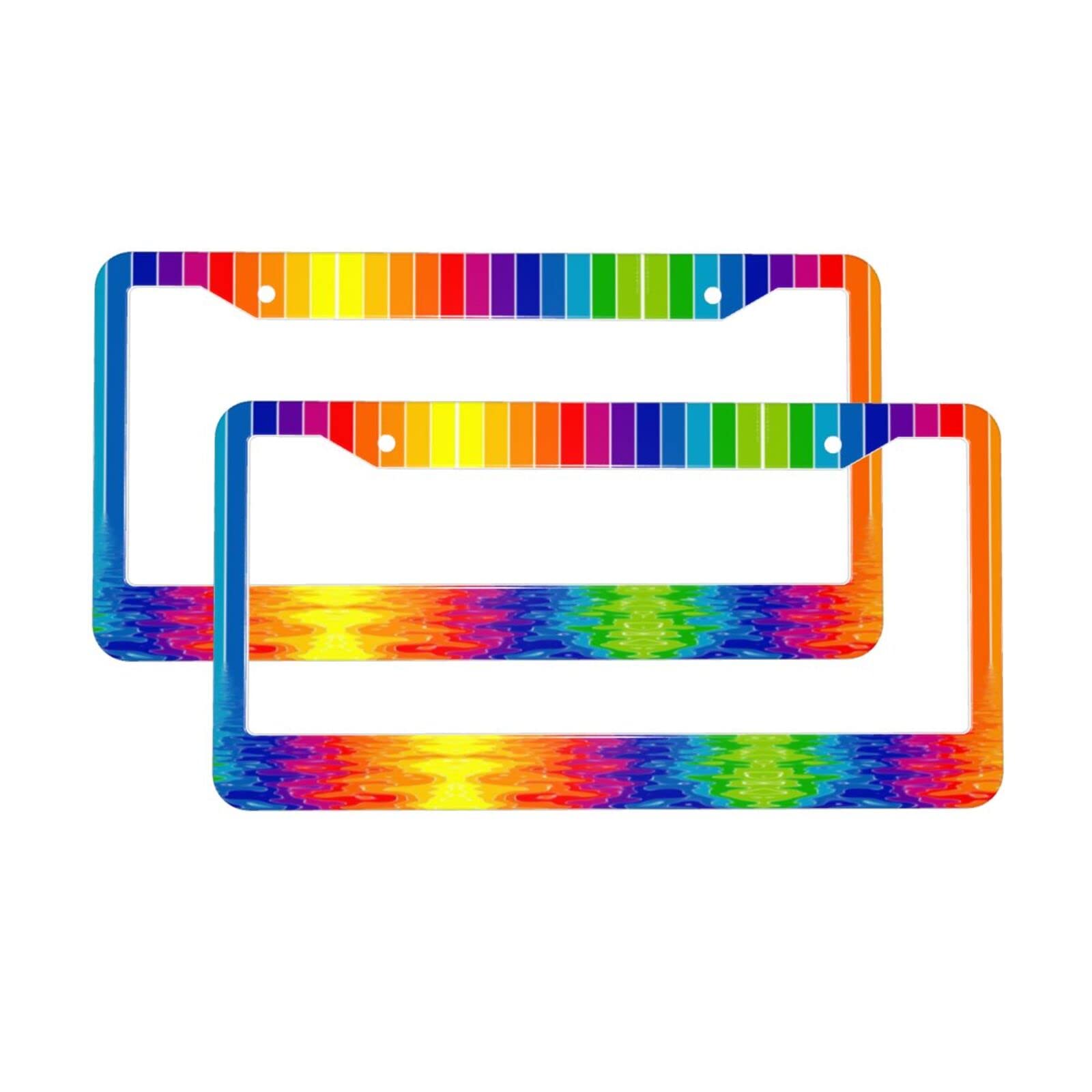 Nummernschild-Rahmen in Regenbogen-Streifen, universal, rostfrei, wetterfest, Aluminium, 2 Stück von BURGHR