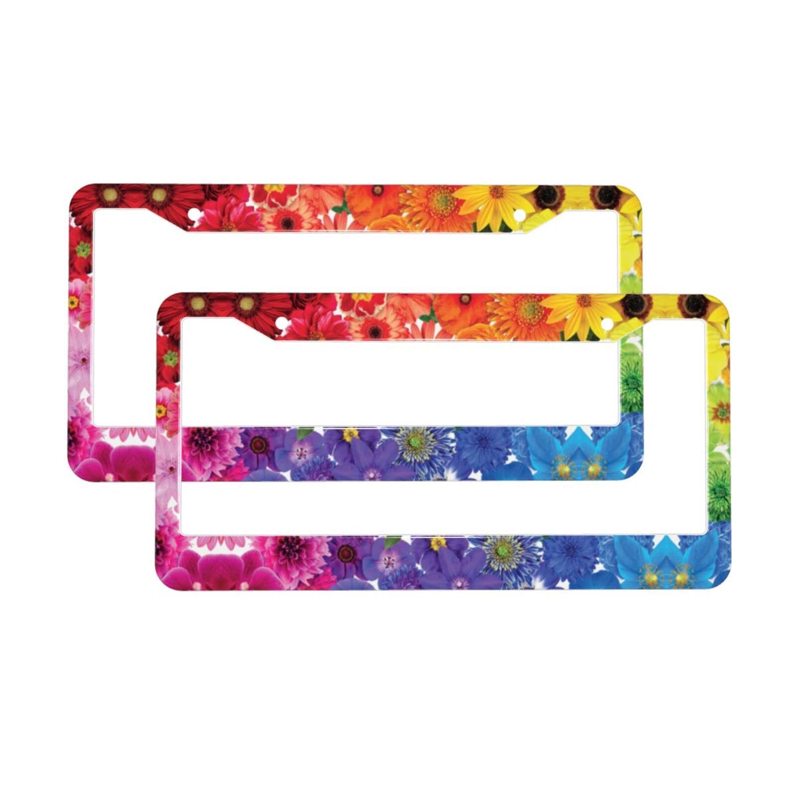Nummernschild-Rahmen mit Regenbogen-Blumen, universal, rostfrei, wetterfest, Aluminium, 2 Stück Nummernschild-Rahmen mit Regenbogen-Blumen, universal, rostfrei, wetterfest, Aluminium, 2 Stück von BURGHR