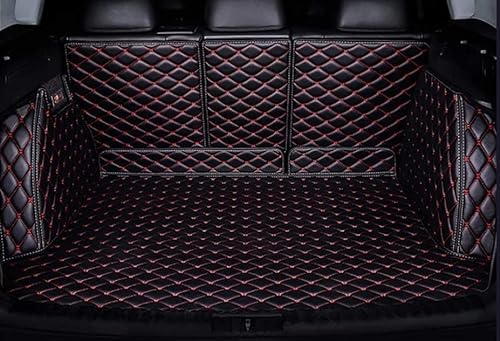 Voller Surround Auto Leder Kofferraummatten für Mercedes Benz GLB 5seat 2020-2022 2023, Cargo Teppich Kratzfest rutschfest Kofferraum Schutzmatten Zubehör,Black red von BURIM