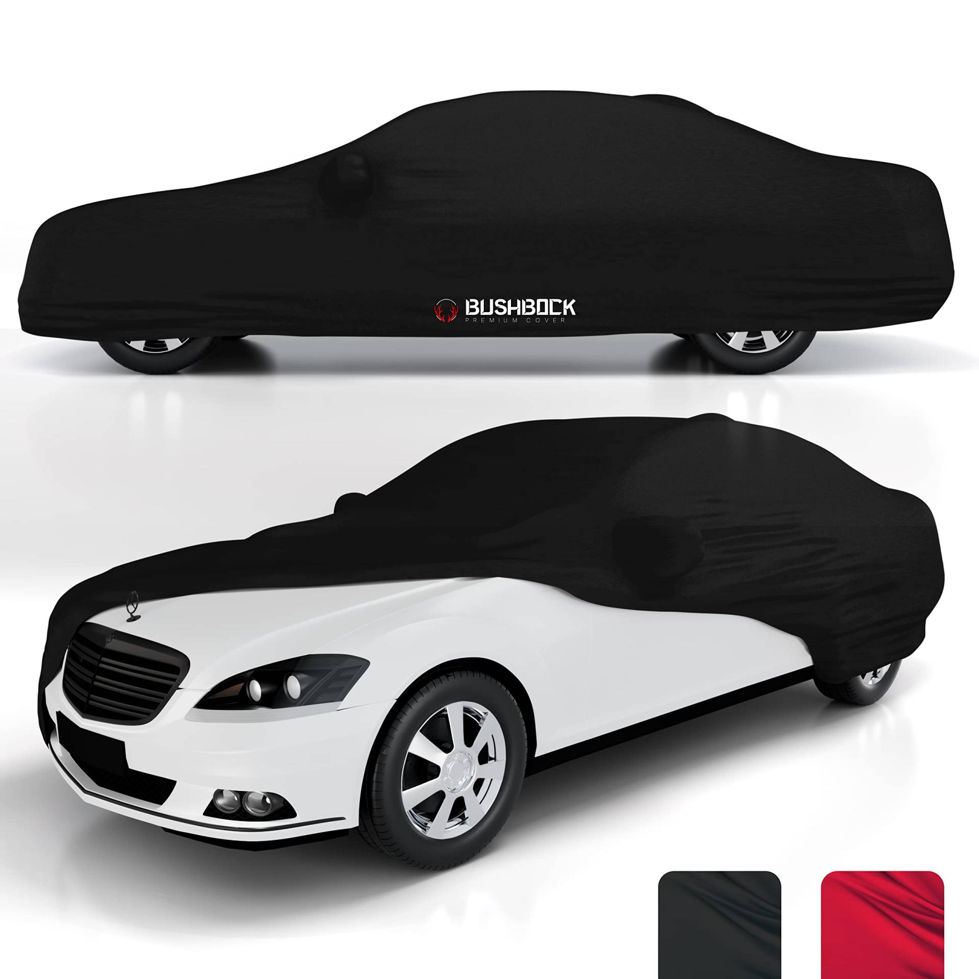 BUSHBOCK® Premium Autoabdeckung Indoor - Satin Schutzhülle Stoff - Abdeckplane Autoplane Autogarage Innenbereich - 2 Farben, 4 Größen (Schwarz, XXL) von BUSHBOCK Premium Cover