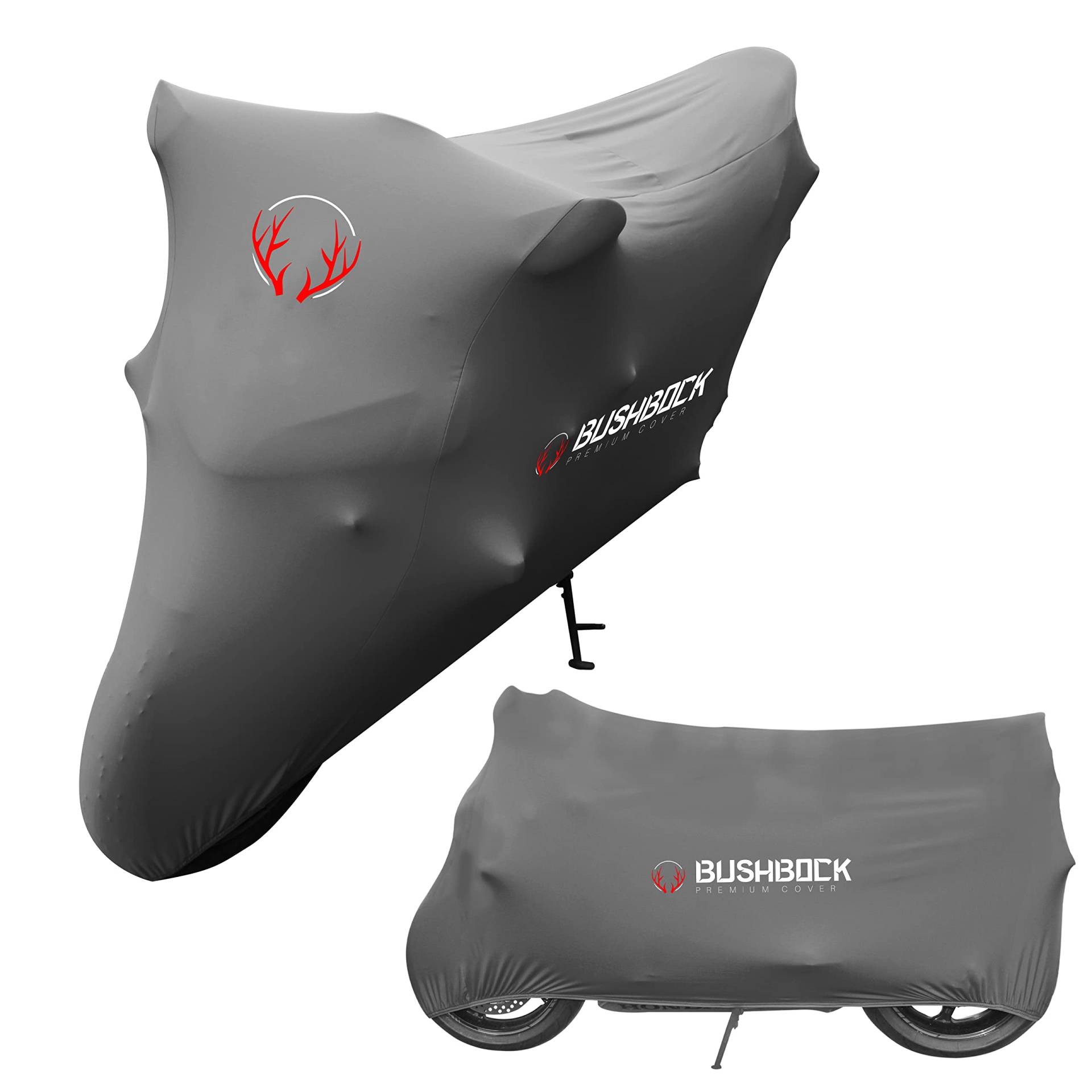 BUSHBOCK® Premium Cover Indoor Motorrad Abdeckplane-Staubschutz-elastischer, atmungsaktiver Samt-Stretchstoff (M-L, Grau) von BUSHBOCK Premium Cover