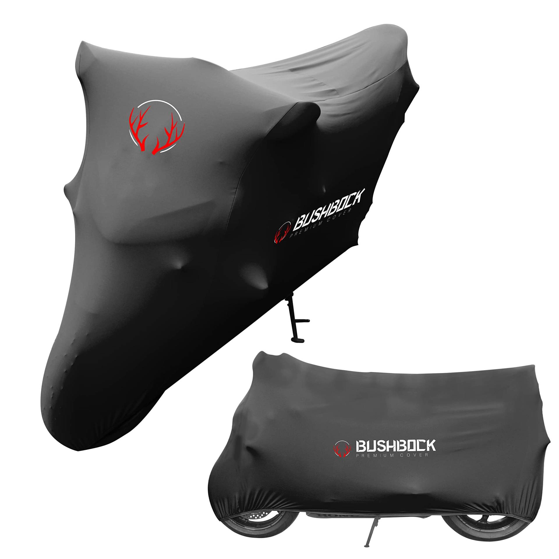 BUSHBOCK® Premium Cover Indoor Motorrad Abdeckplane-Staubschutz-elastischer, atmungsaktiver Samt-Stretchstoff (M-L, Schwarz) von BUSHBOCK Premium Cover