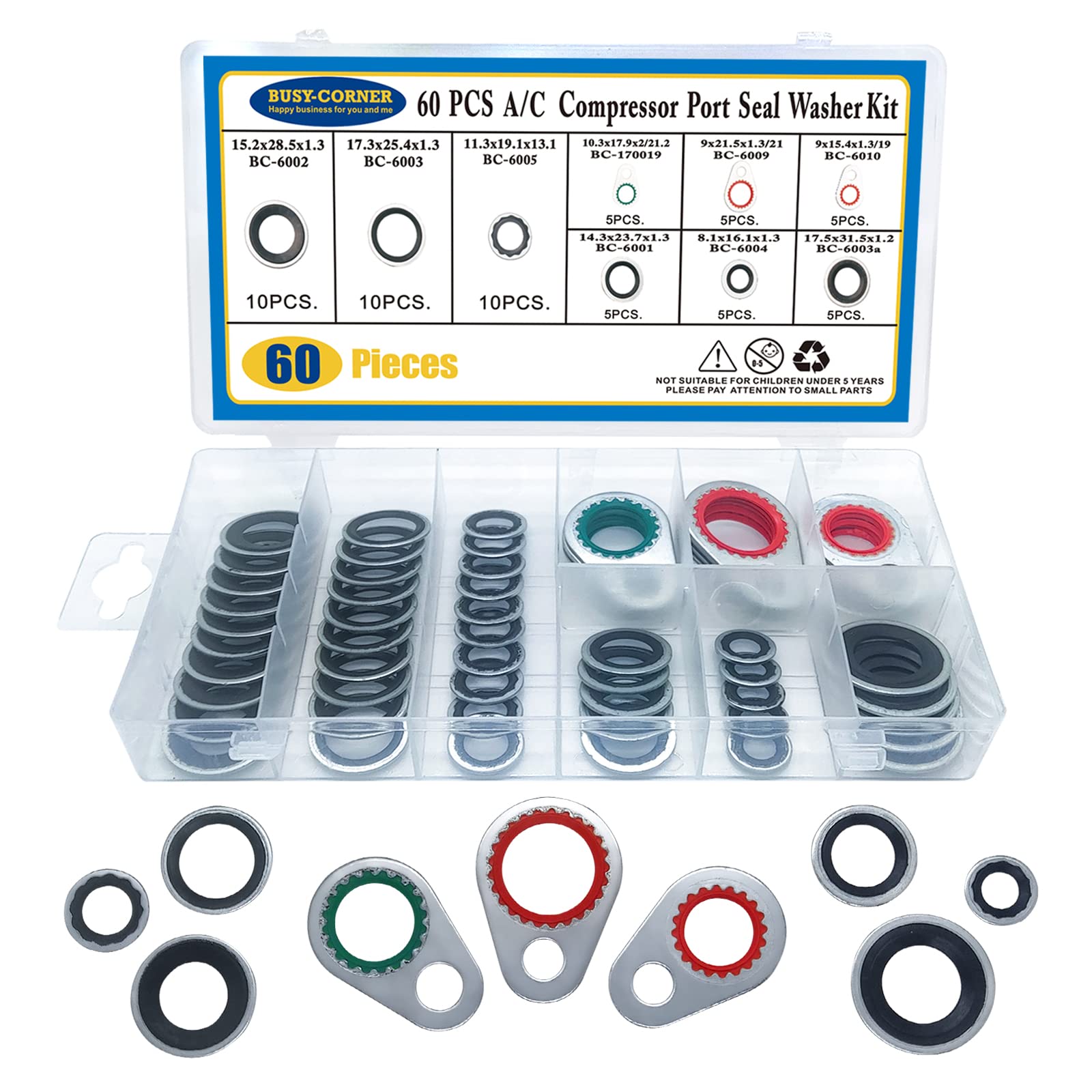 A/C System Kompressor Dichtung Dichtungen Klimaanlage Kompressor Port Seal Washer Kit 60 Stück Dichtung Bonded Seal Sortiment A/C System Kompressor Dichtung Dichtungen Klimaanlage Kompressor Port Seal Washer Kit 60 Stück Dichtung Bonded Seal Sortiment von BUSY-CORNER