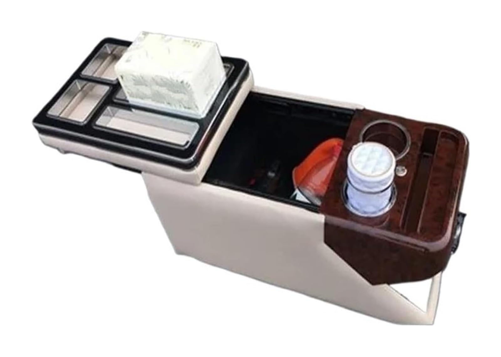 Glove Handschuhfach FÜR Odyssey 09-18 Armlehnenbox Mit USB-Getränkehalter Atmosphärenlicht Armlehnen-Aufbewahrungsbox(Beige Wood) von BUTUFYTR