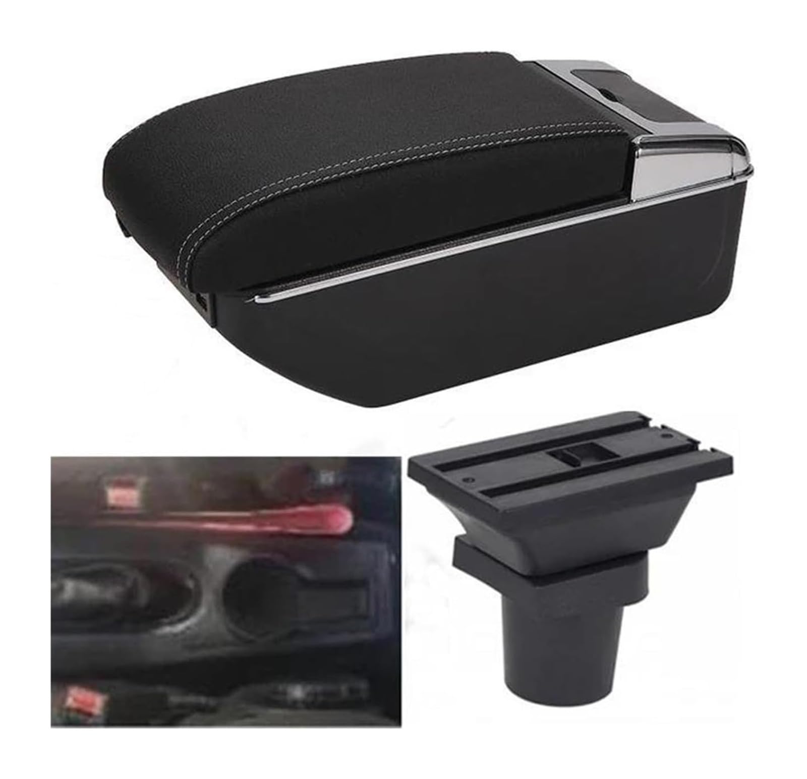 Glove Handschuhfach Für F&ord Für FOCUS MK1 Central Store Inhalt Sitzarmlehnenbox Mit Getränkehalter USB-Armlehnen-Aufbewahrungsbox(D-black White Line) von BUTUFYTR