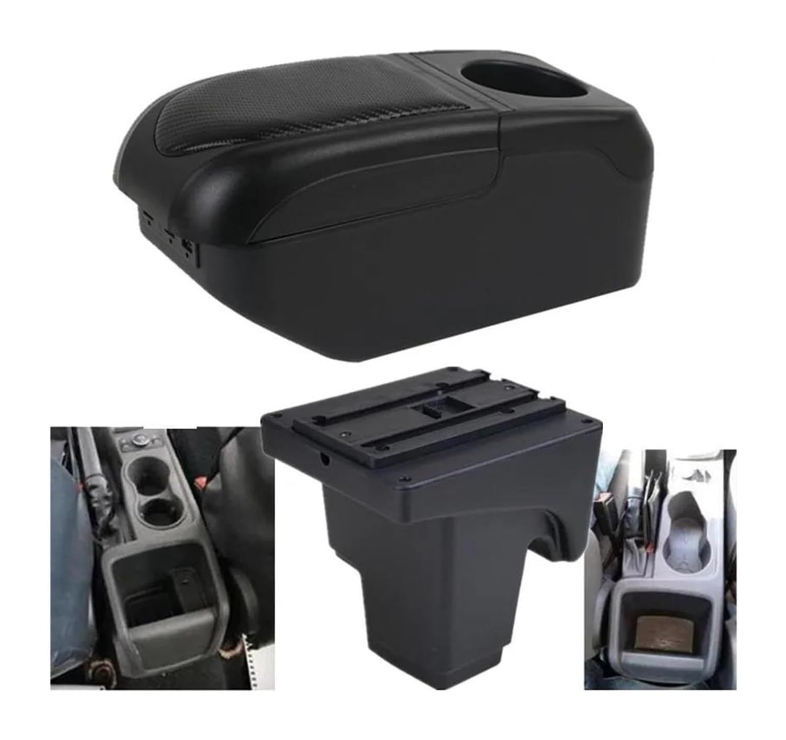 Glove Handschuhfach Für F&ord Für Focus 3 Mk3 2011-2016 Lederkonsolen-Aufbewahrungsbox Armlehnen-Aufbewahrungsbox Autoarmlehnenbox(S1 Black-black 6usb) von BUTUFYTR