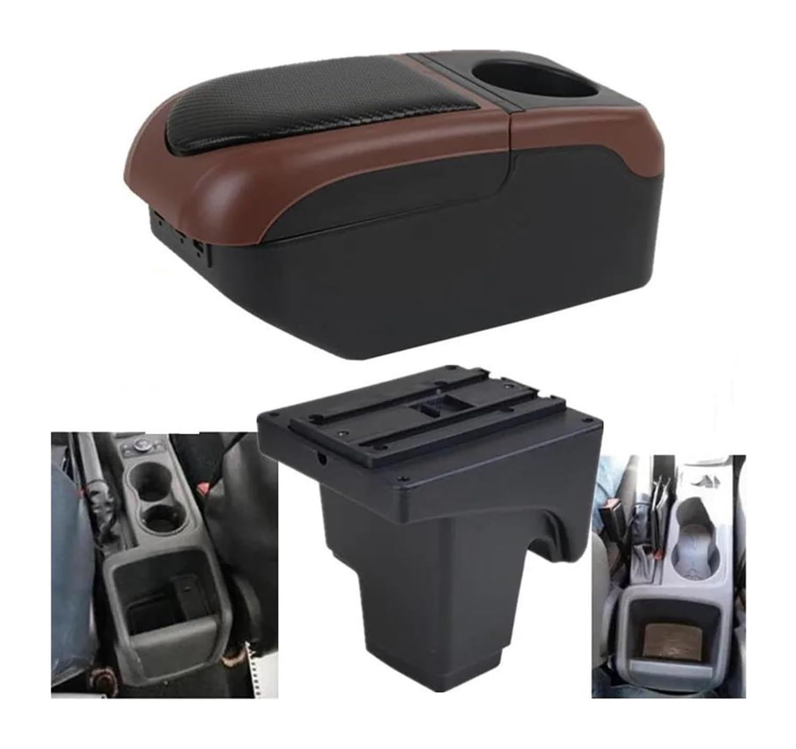 Glove Handschuhfach Für F&ord Für Focus 3 Mk3 2011-2016 Lederkonsolen-Aufbewahrungsbox Armlehnen-Aufbewahrungsbox Autoarmlehnenbox(S1 Black-coffee 6usb) von BUTUFYTR
