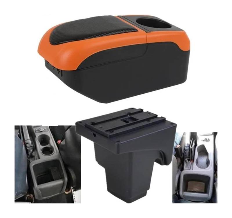 Glove Handschuhfach Für F&ord Für Focus 3 Mk3 2011-2016 Lederkonsolen-Aufbewahrungsbox Armlehnen-Aufbewahrungsbox Autoarmlehnenbox(S1 Black-orange 6usb) von BUTUFYTR
