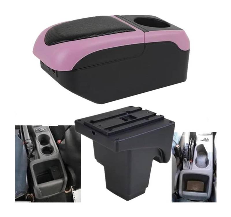 Glove Handschuhfach Für F&ord Für Focus 3 Mk3 2011-2016 Lederkonsolen-Aufbewahrungsbox Armlehnen-Aufbewahrungsbox Autoarmlehnenbox(S1 Black-pink 6usb) von BUTUFYTR