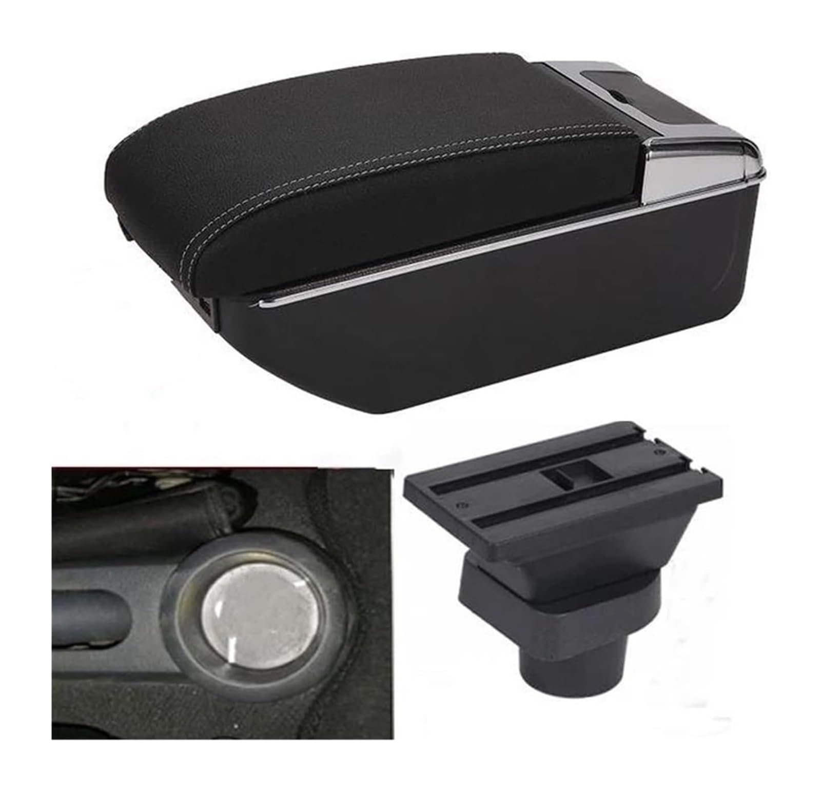 Glove Handschuhfach Für M&ITSUBISHI Für Colt USB-Ladegerät Erhöhte Doppelschicht Zentralspeicherinhaltsbecher Armlehne Aufbewahrungsbox(C-black White Line) von BUTUFYTR