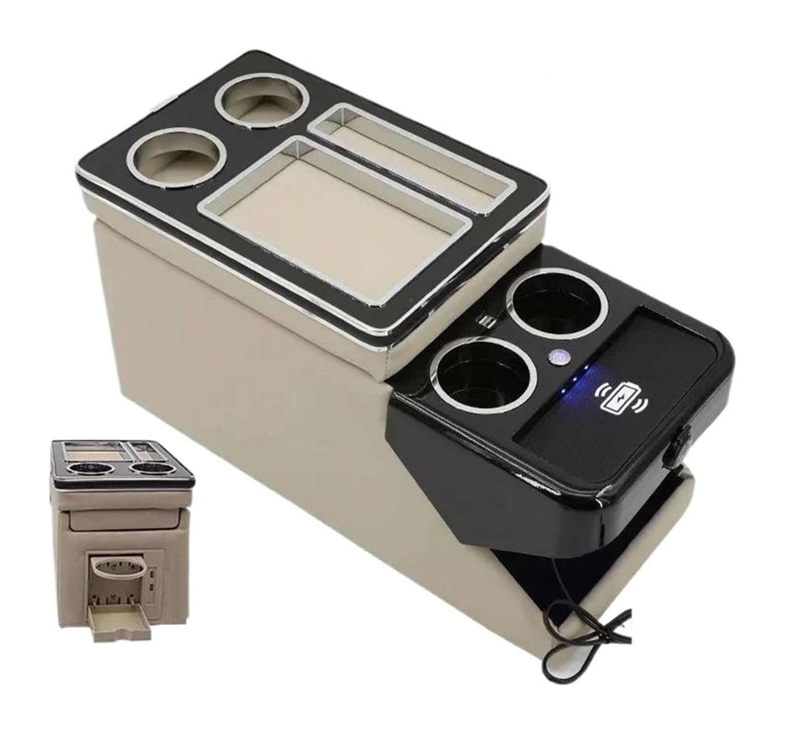 Glove Handschuhfach Für Spacetourer 16-23 Vorne Mit USB Atmosphäre Licht Armlehne Lagerung Box Armlehne Box(D Beige) von BUTUFYTR