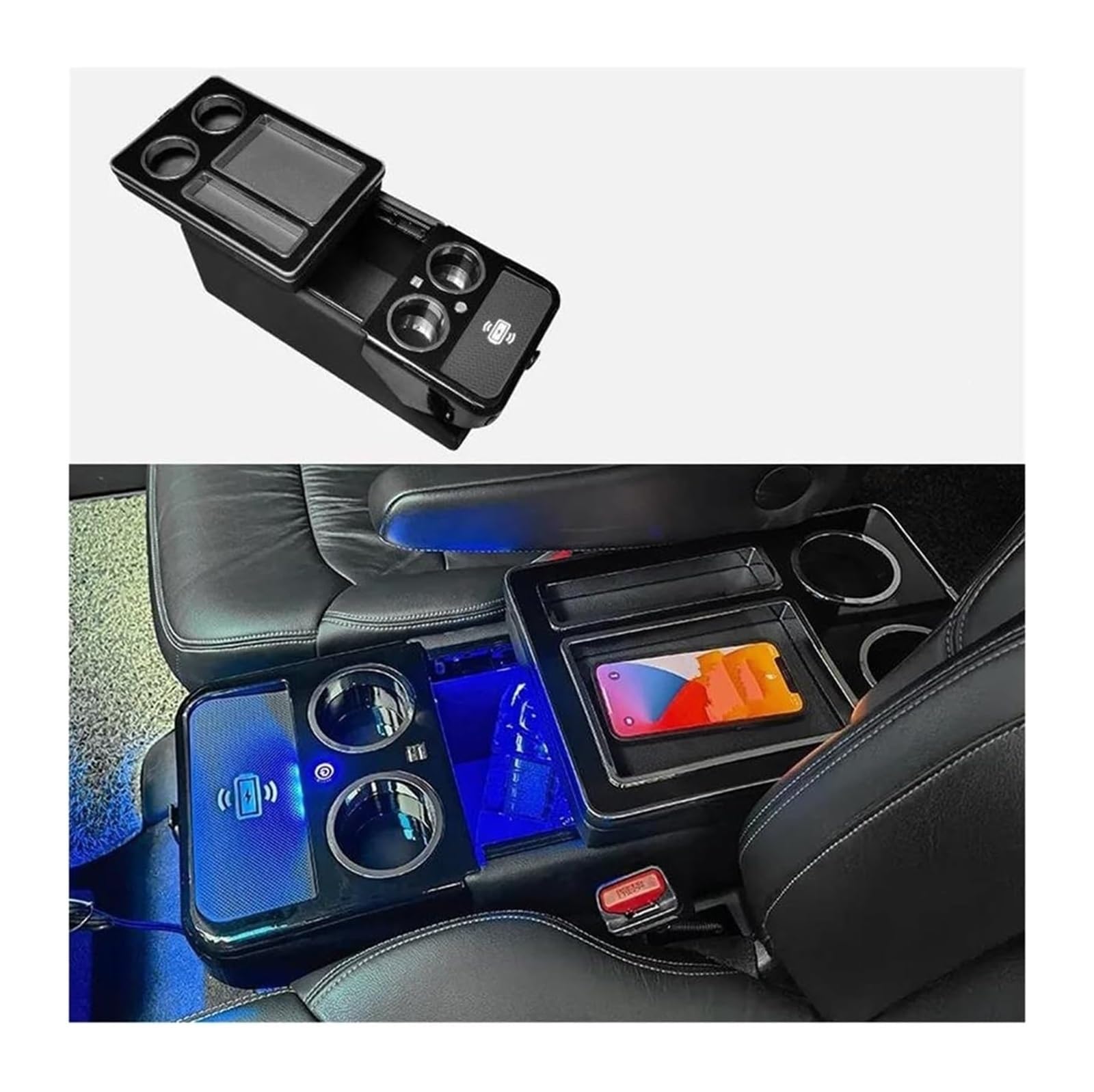 Glove Handschuhfach Für T&oyota Für Sienna 2021+ Autoinnenraum Mit USB-Getränkehalter Atmosphäre Licht Armlehne Aufbewahrungsbox(Wireless Charge 1) von BUTUFYTR