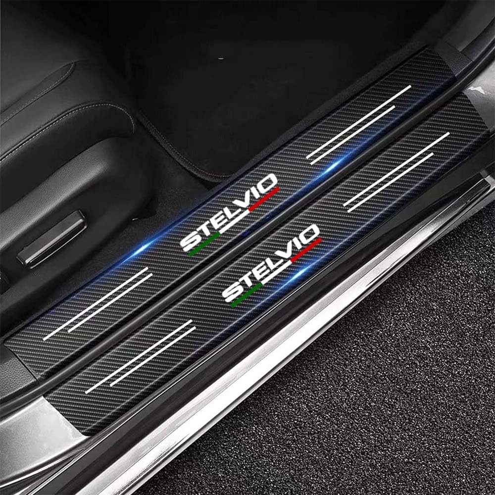 4 Stück Auto Einstiegsleisten Schutz, für Alfa Romeo Stelvio Kohlefaser Türschweller Aufkleber Anti-Kratz Aufkleber von BUULOO