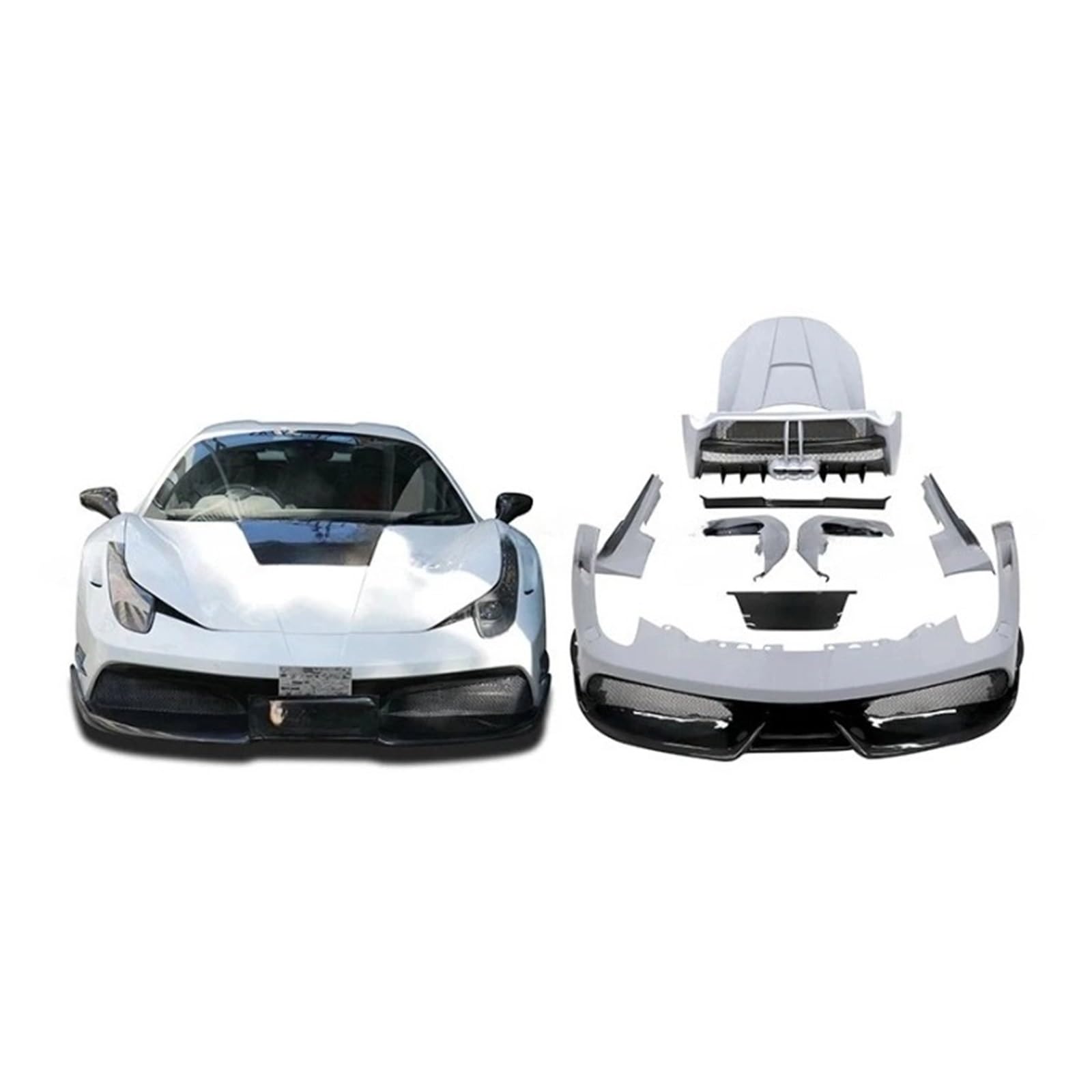 Auto-Frontstoßstange mit Gitternetz, Kotflügelverbreiterungen, Schutz, Heckspoiler, Kofferraumlippe, kompatibel mit Ferrari 458 Modifikation, Bodykit (Color : 1 Set CF) von BUniq