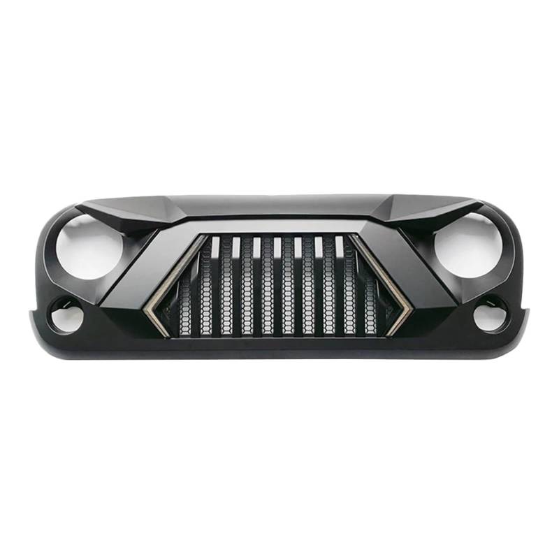 Modifizierter Kühlergrill, kompatibel mit Jeep Wrangler JK 2007–2017, ABS-Netzgrills, Upgrade der oberen Gitter-Frontstoßstangenabdeckung mit DRL-Licht von BUniq
