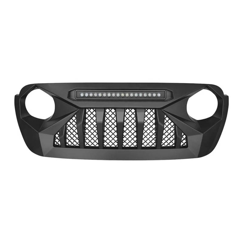 Vorderer oberer Kühlergrill, Netzabdeckung, Stoßstangengrills, Grill mit LED-Lichtleiste, kompatibel mit Jeep Wrangler JK 07–17, kompatibel mit JL 2018–2022, Zubehör von BUniq