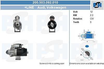 Bv Psh Anlasser [Hersteller-Nr. 200.503.092.010] für Audi von BV PSH