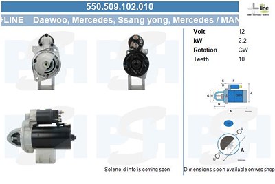Bv Psh Anlasser [Hersteller-Nr. 550.509.102.010] für Mercedes-Benz, Ssangyong von BV PSH