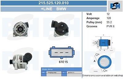 Bv Psh Lichtmaschine 120A [Hersteller-Nr. 215.525.120.010] für BMW von BV PSH