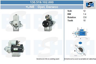 Bv Psh Starter 1,1 KW [Hersteller-Nr. 130.519.102.000] für Chevrolet, Gm Korea, Opel von BV PSH