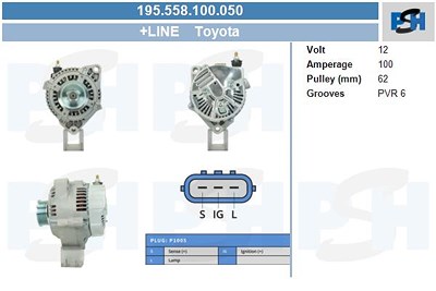 Bv Psh Lichtmaschine 100 A [Hersteller-Nr. 195.558.100.050] für Toyota von BV PSH
