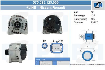 Bv Psh Lichtmaschine 125A [Hersteller-Nr. 575.583.125.000] für Nissan, Renault von BV PSH