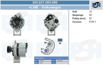 Bv Psh Lichtmaschine 65A [Hersteller-Nr. 305.027.065.090] für VW von BV PSH