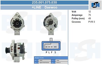 Bv Psh Lichtmaschine 75A [Hersteller-Nr. 235.001.075.030] für Gm Korea von BV PSH