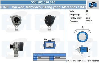Bv Psh Lichtmaschine 90A [Hersteller-Nr. 555.502.090.010] für Mercedes-Benz von BV PSH