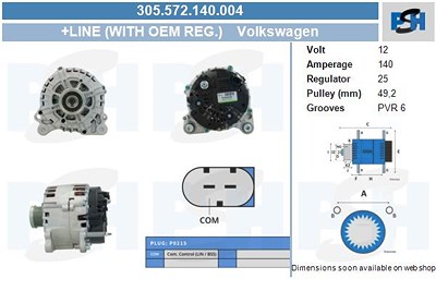 Bv Psh Generator [Hersteller-Nr. 305.572.140.004] für Audi, Seat, Skoda, VW von BV PSH
