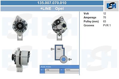 Bv Psh Generator 70 A [Hersteller-Nr. 135.007.070.010] für Opel von BV PSH