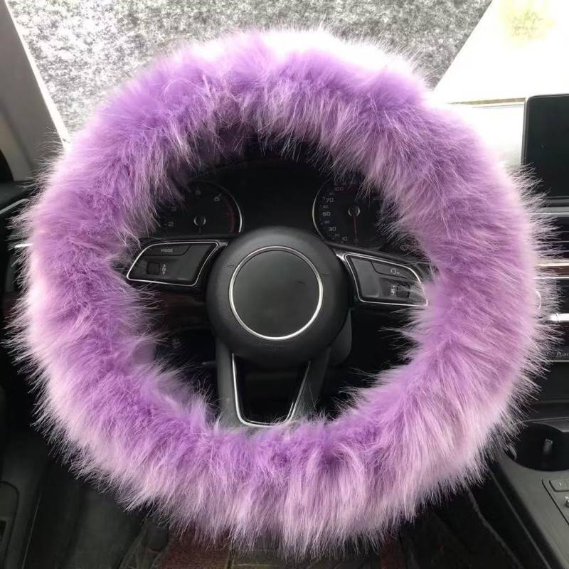 Lenkradbezug Auto Plüsch,universelle 15-Zoll Winter Wolle Soft Lenkradabdeckung für Damen und Mädchen,Auto Innenausstattung Zubehör 38cm Lila von BWGHBH