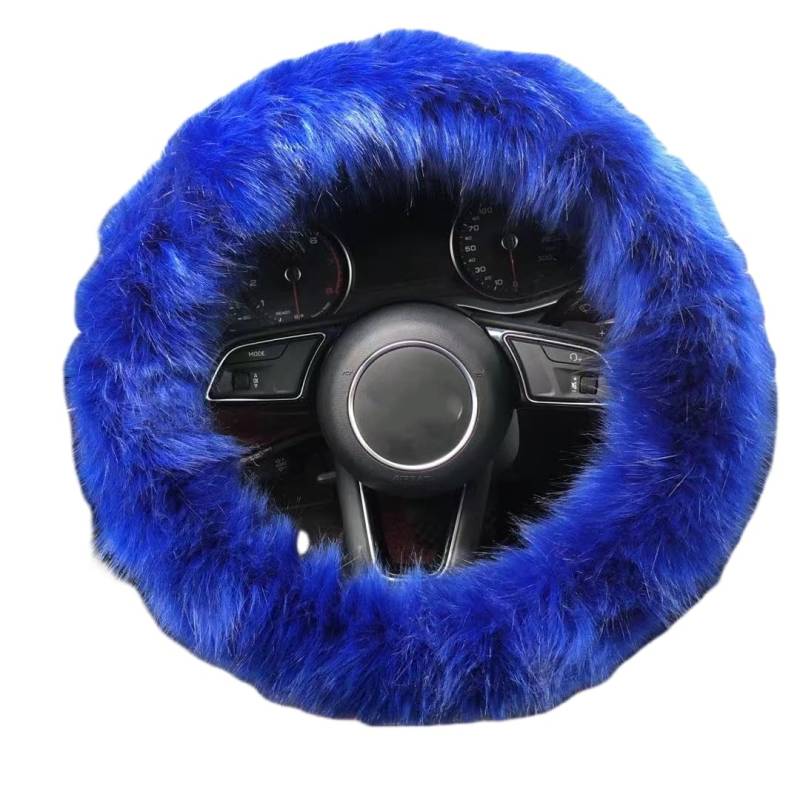 Lenkradbezug Auto Plüsch,universelle 15-Zoll Winter Wolle Soft Lenkradabdeckung für Damen und Mädchen,Auto Innenausstattung Zubehör 38cm Royal Blau von BWGHBH