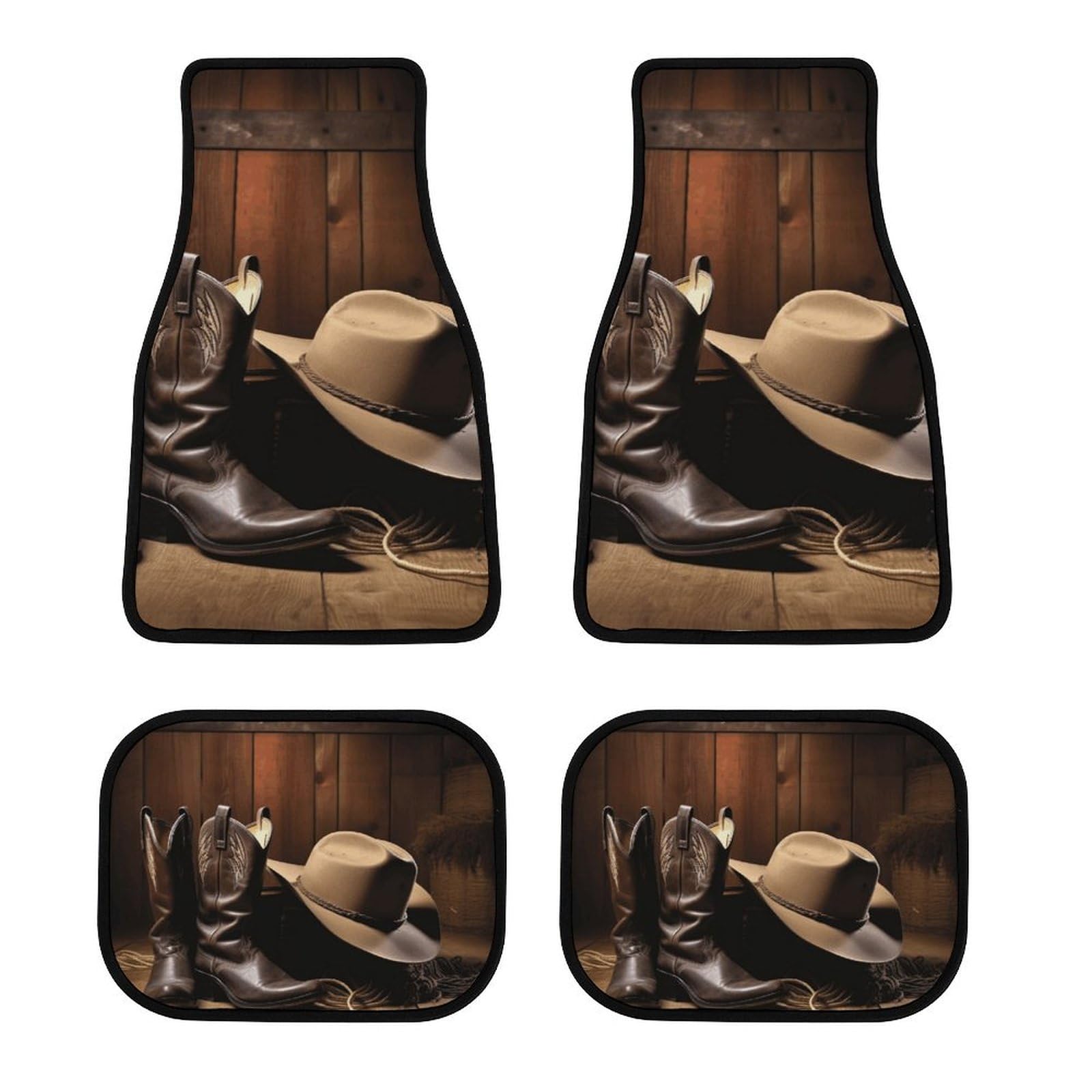 Automotive Fußmatten 4-teilig Allwetter Automatte Langlebig und Cowboy Schwarz Hut Westernstiefel rutschfeste Fußmatten für PKW LKW SUV Automotive Fußmatten 4-teilig Allwetter Automatte Langlebig und Cowboy Schwarz Hut Westernstiefel rutschfeste Fußmatten für PKW LKW SUV von BWQSKL