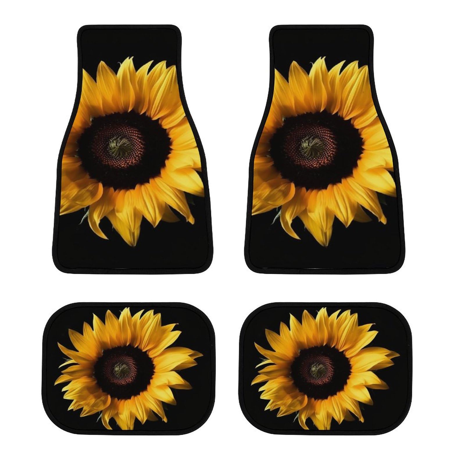 Automotive Fußmatten 4-teilig Allwetter Automatte Langlebig und Sonnenblume auf schwarzem Hintergrund rutschfeste Fußmatten für PKW LKW SUV Automotive Fußmatten 4-teilig Allwetter Automatte Langlebig und Sonnenblume auf schwarzem Hintergrund rutschfeste Fußmatten für PKW LKW SUV von BWQSKL