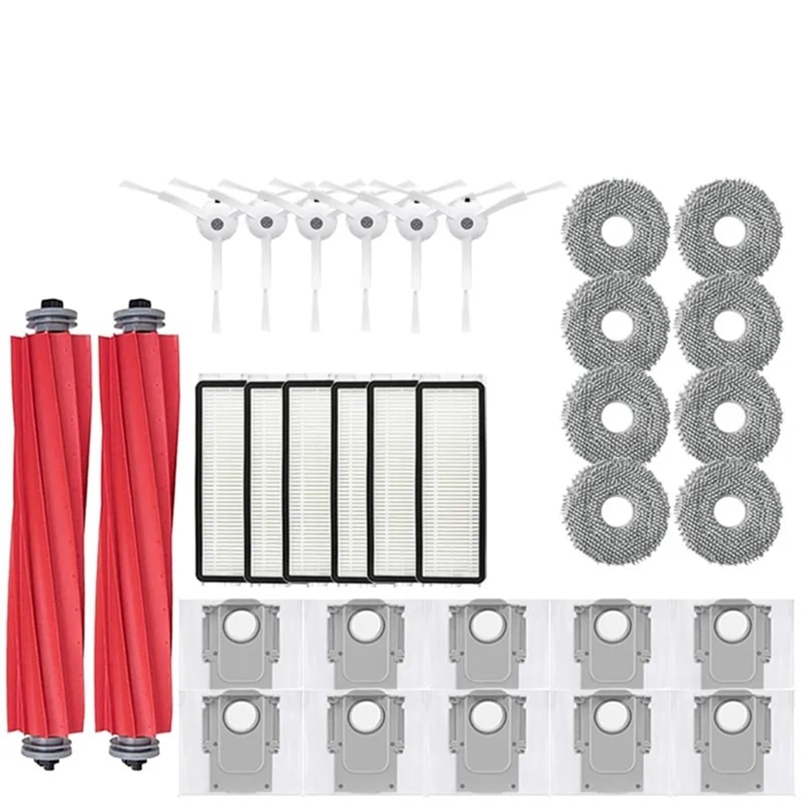 BWZJS for Roborock, Q Revo / P10 A7400RR Roboter-Staubsauger-Reiniger-Zubehör, Hauptseitenbürste, Hepa-Filter, Mopptücher, Staubbeutel, Ersatzteil Roboterstaubsauger-Ersatzkit(30pcs) von BWZJS