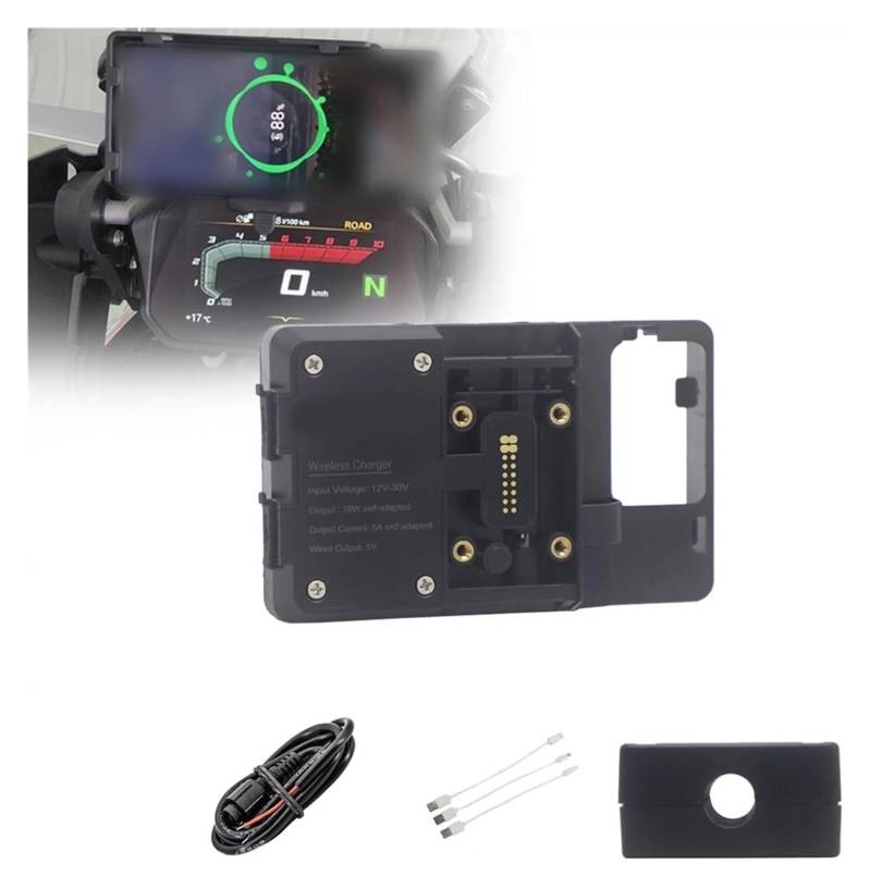 Navigationshalterung Motorrad Für B&MW R1200GS Für Adventure LC F700GS F800GS CRF1000L R1250GS ADV Telefonnavigationshalterung USB-Ladeanschluss 12MM Überrollbügel(Wireless 12mm Clip) von BXBDEKQGL