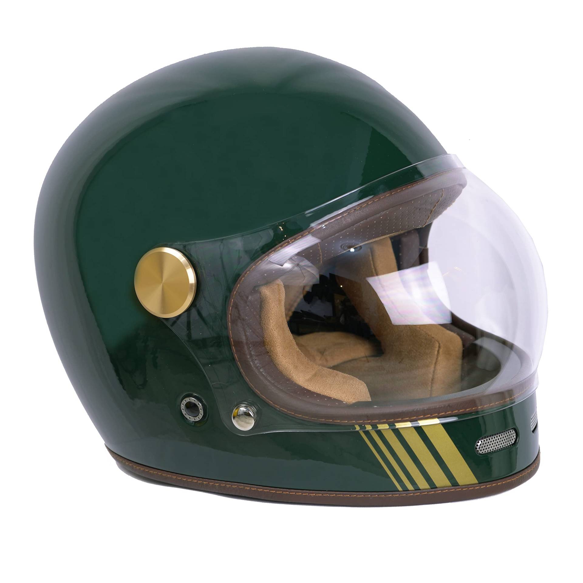 BY CITY Retro Motorradhelm Integralhelm Fiberglas, DARK GREEN, M von BY CITY