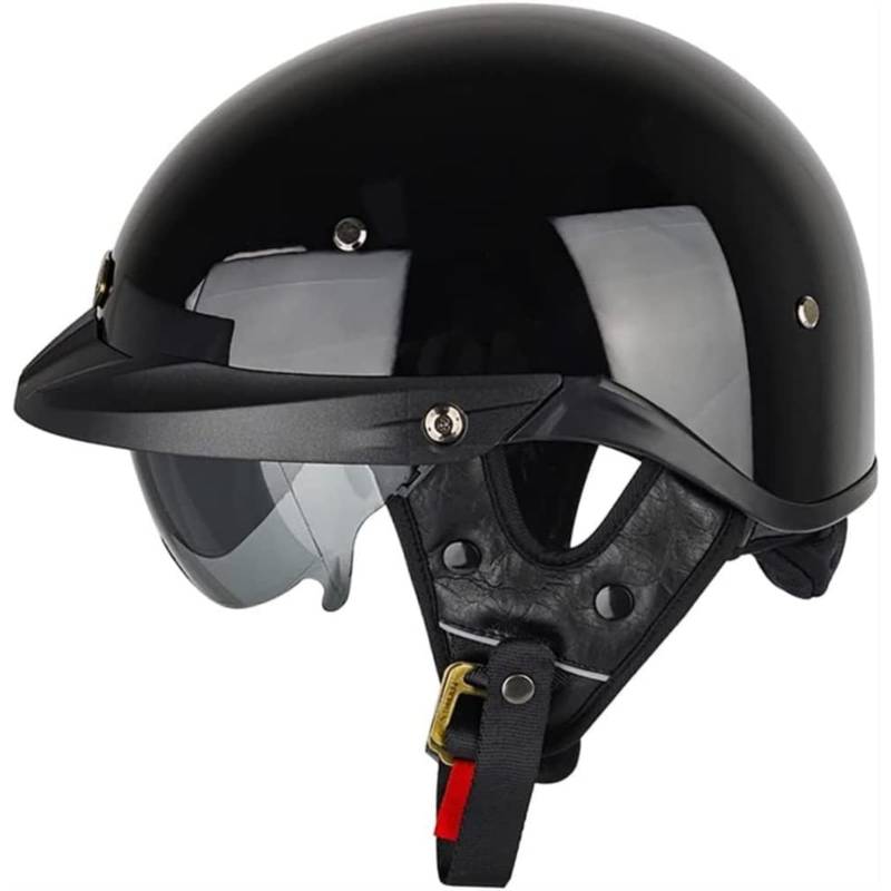 BYFHHHH Halbhelme Motorradhelm, ECE-Geprüfter Halbschalenhelm Brain-Cap Halbschalen-Rollerhelm Mit Visier, Roller-Mopedhelm Retro Für Erwachsene Herren Damen D,65~66CM von BYFHHHH