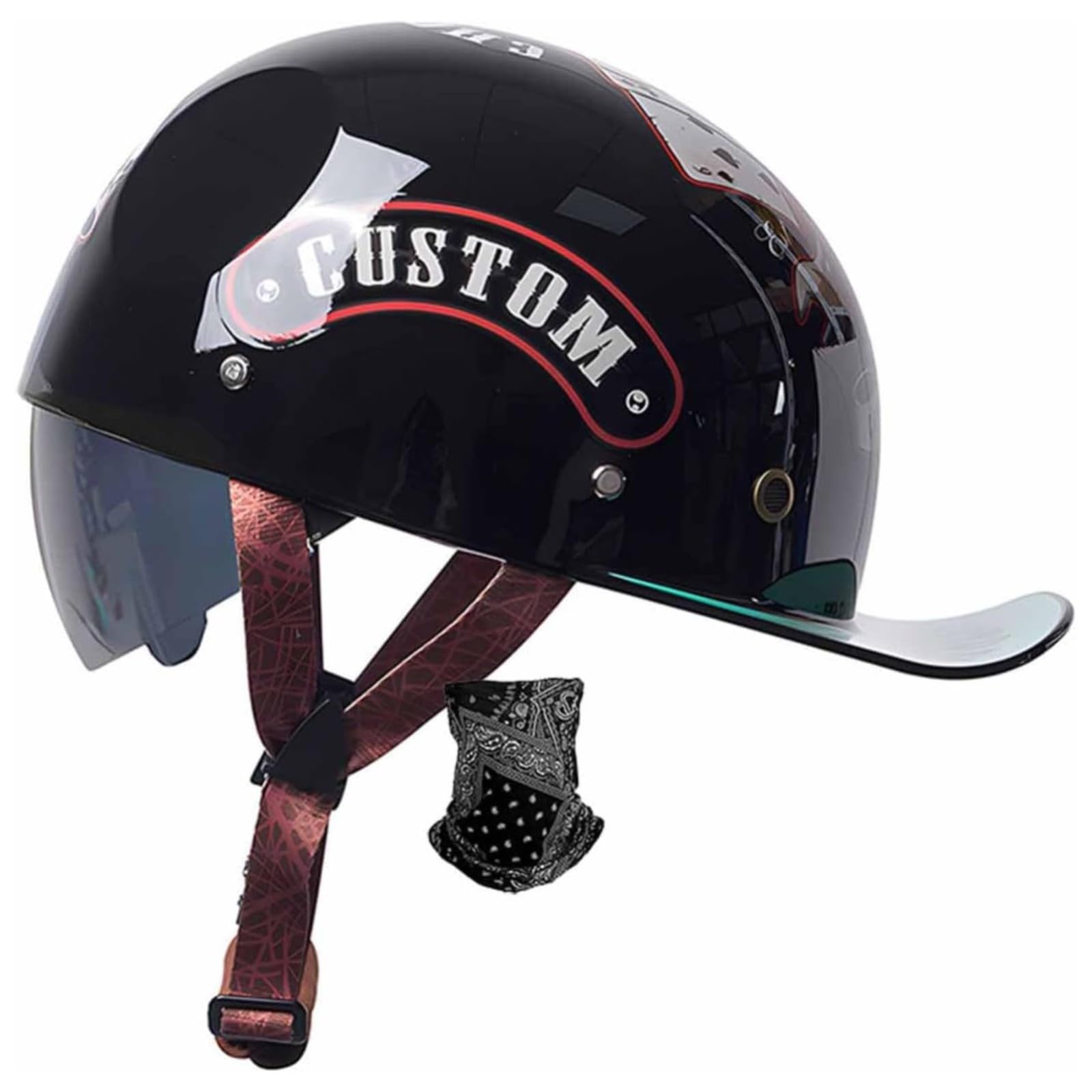 BYFHHHH Motorradhelm Jethelm, DOT/ECE-Zertifizierter Rollerhelm Mit Visier Offener Helm Deutscher Motorrad-Halbhelm Mopedhelm Halbschalenhelm Motorrad-Cruiser-Helm A,L=59~60CM BYFHHHH Motorradhelm Jethelm, DOT/ECE-Zertifizierter Rollerhelm Mit Visier Offener Helm Deutscher Motorrad-Halbhelm Mopedhelm Halbschalenhelm Motorrad-Cruiser-Helm A,L=59~60CM von BYFHHHH