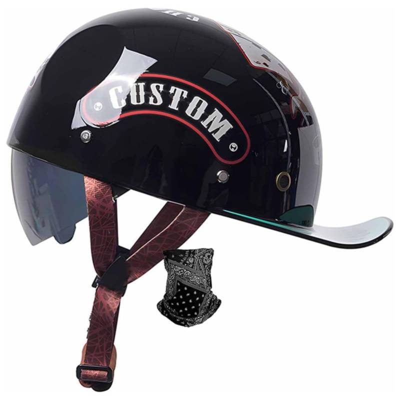 BYFHHHH Motorradhelm Jethelm, DOT/ECE-Zertifizierter Rollerhelm Mit Visier Offener Helm Deutscher Motorrad-Halbhelm Mopedhelm Halbschalenhelm Motorrad-Cruiser-Helm A,L=59~60CM von BYFHHHH