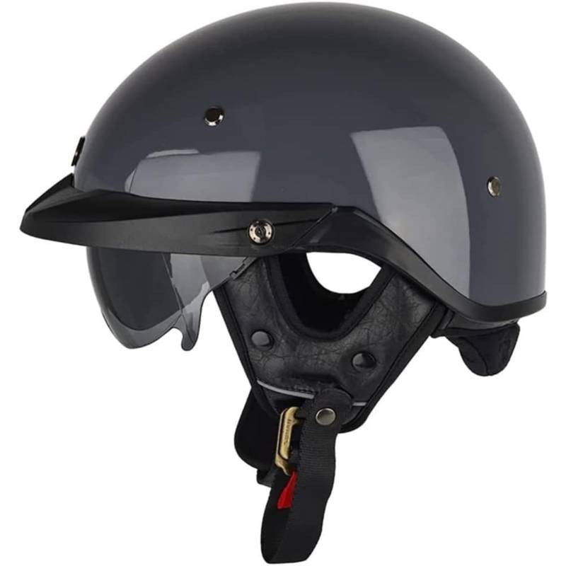 Halbhelme Motorradhelm, ECE-Geprüfter Halbschalenhelm Brain-Cap Halbschalen-Rollerhelm Mit Visier, Roller-Mopedhelm Retro Für Erwachsene Herren Damen C,55~56CM von BYFHHHH